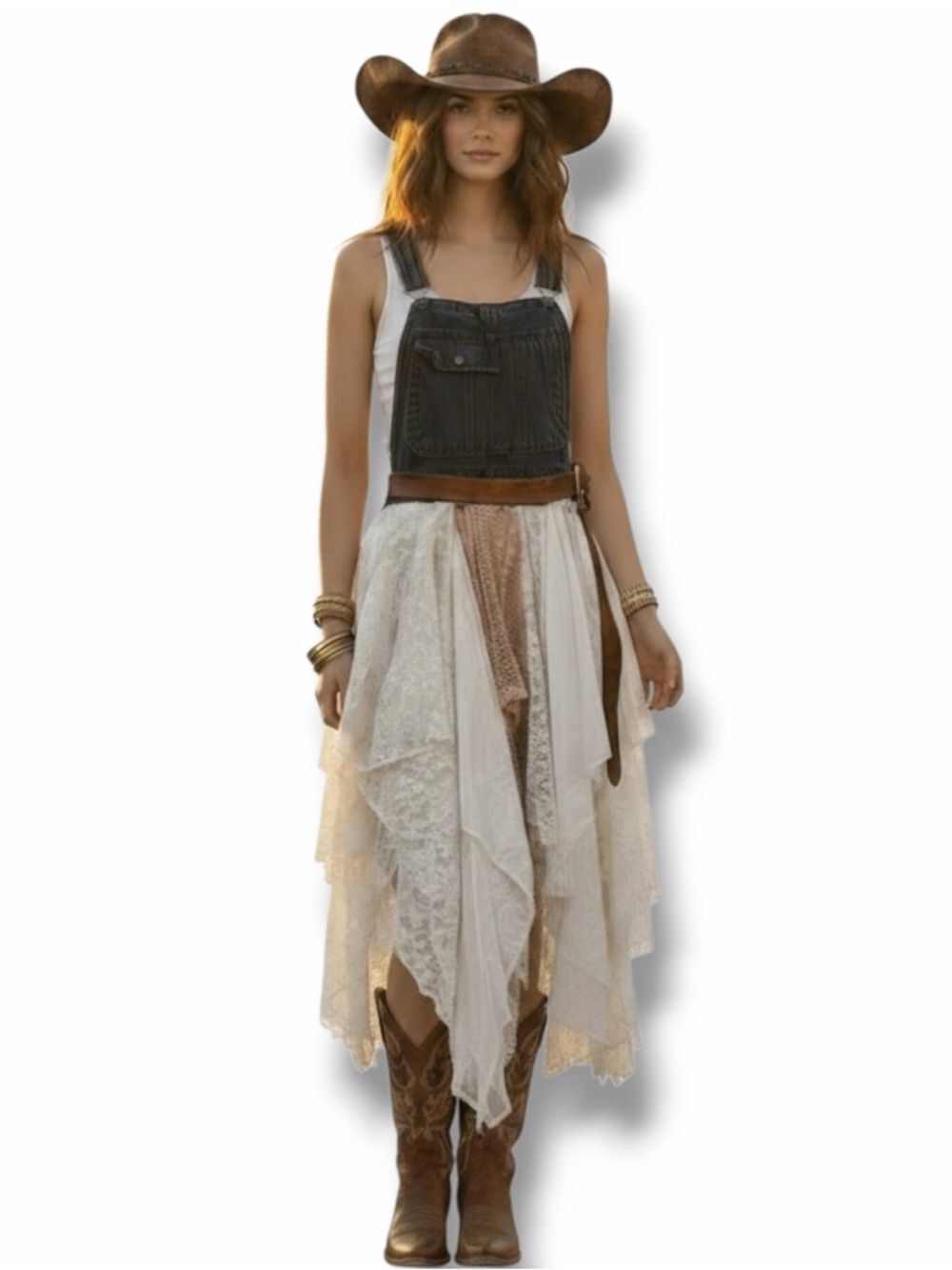 Denim & Lace Asymmetric Dress - Boho Western Festival Queen NWT